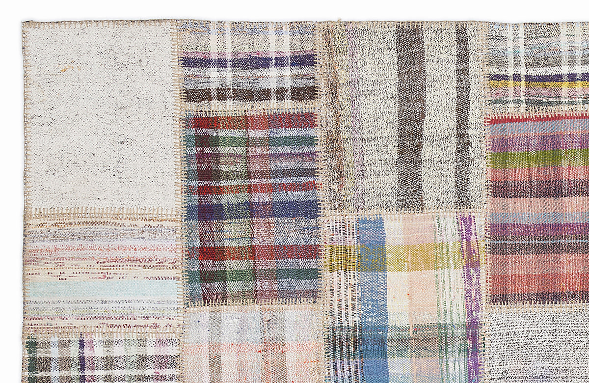 Striped Over Dyed Kilim Patchwork Unique Rug 5&#39;3&#39;&#39; x 7&#39;7&#39;&#39; ft 160 x 230 cm
