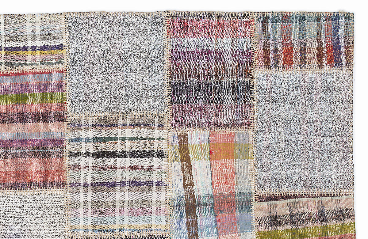 Striped Over Dyed Kilim Patchwork Unique Rug 5&#39;3&#39;&#39; x 7&#39;7&#39;&#39; ft 160 x 230 cm