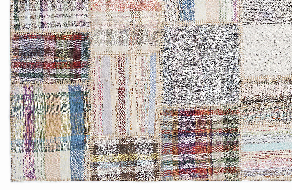Striped Over Dyed Kilim Patchwork Unique Rug 5&#39;3&#39;&#39; x 7&#39;7&#39;&#39; ft 160 x 230 cm