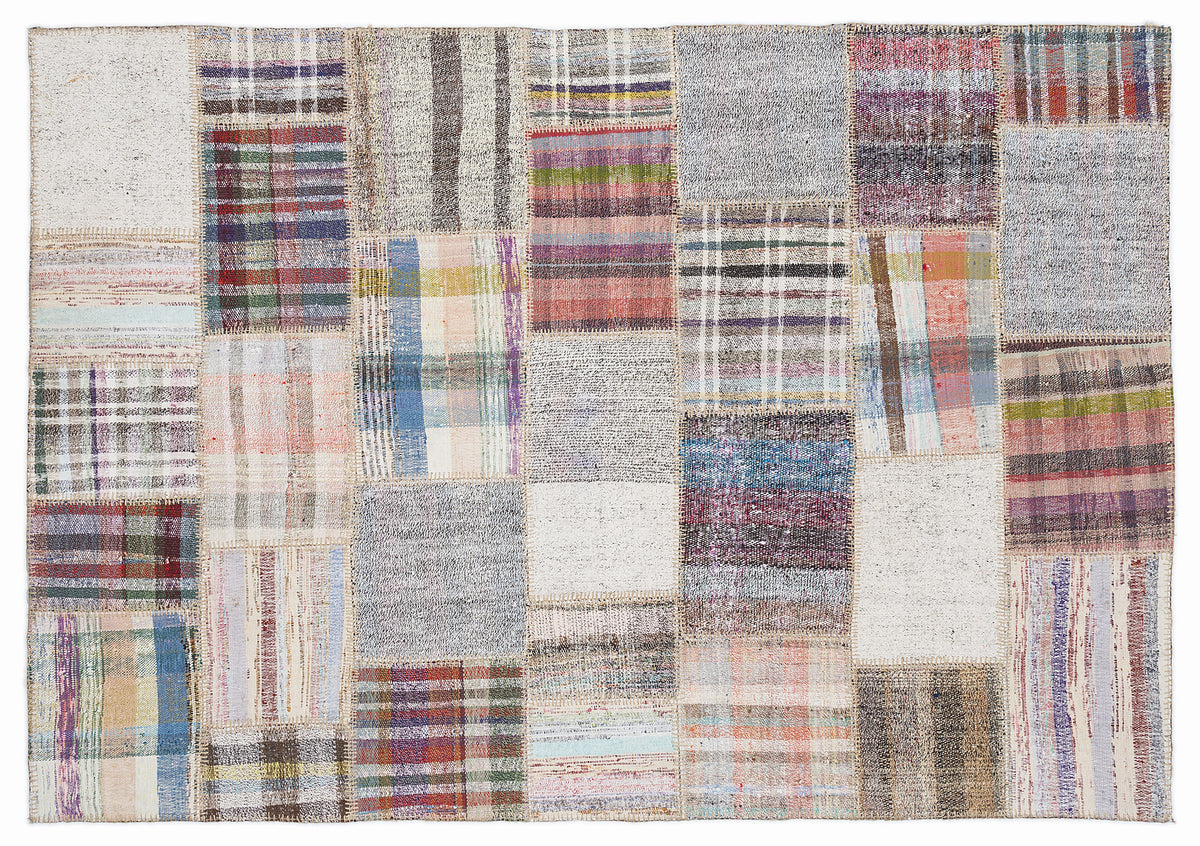 Striped Over Dyed Kilim Patchwork Unique Rug 5&#39;3&#39;&#39; x 7&#39;7&#39;&#39; ft 160 x 230 cm