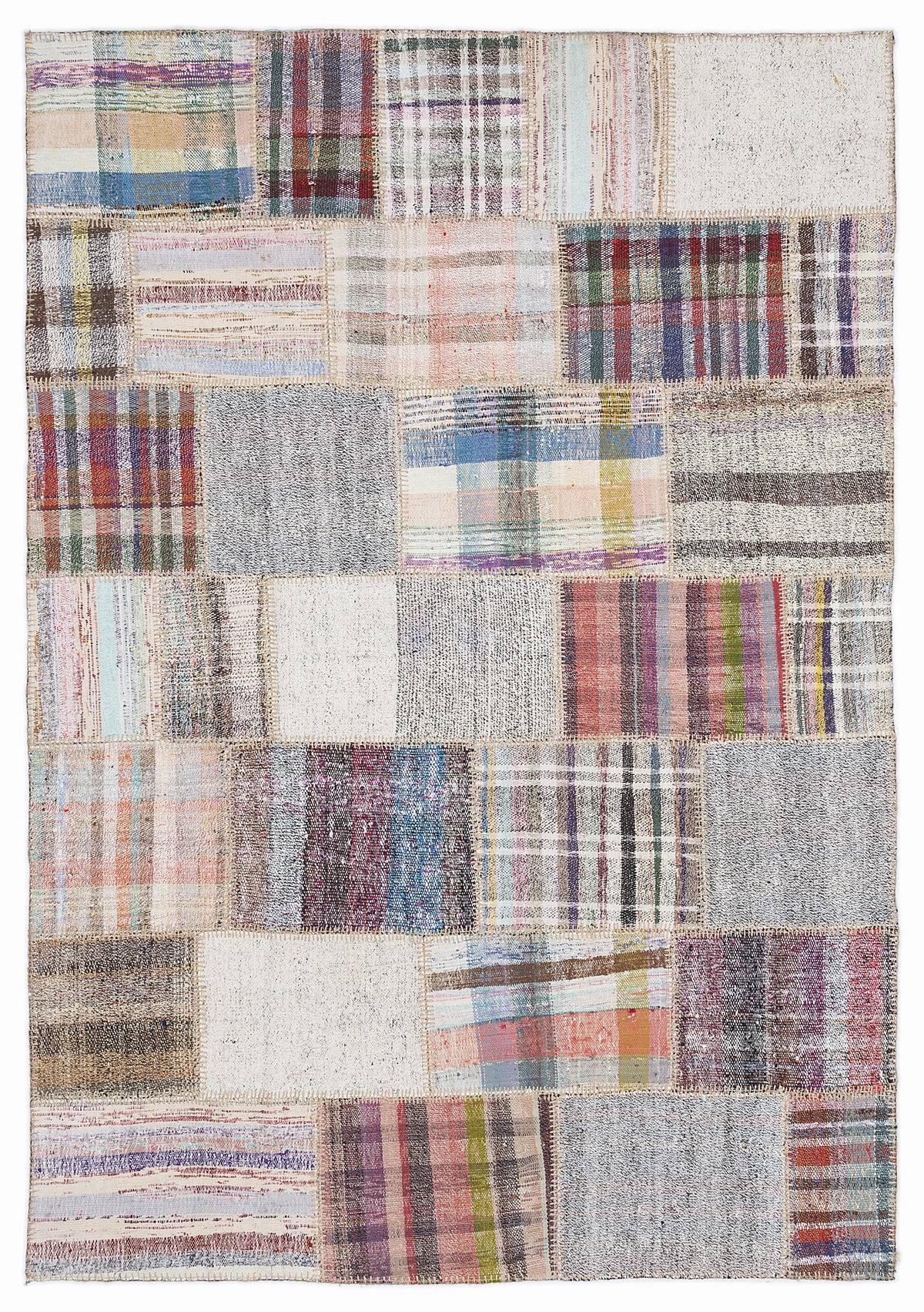 Striped Over Dyed Kilim Patchwork Unique Rug 5&#39;3&#39;&#39; x 7&#39;7&#39;&#39; ft 160 x 230 cm