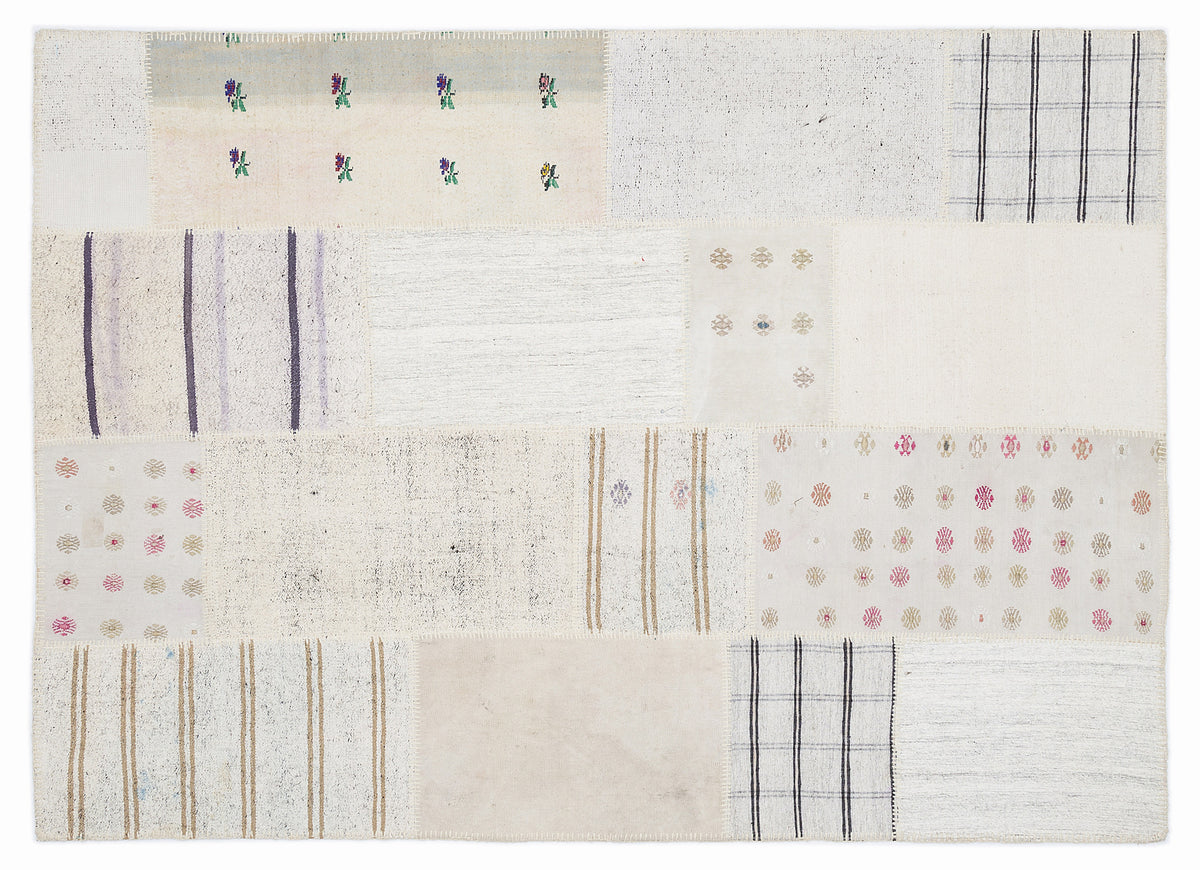 Striped Over Dyed Kilim Patchwork Unique Rug 5&#39;3&#39;&#39; x 7&#39;7&#39;&#39; ft 160 x 230 cm