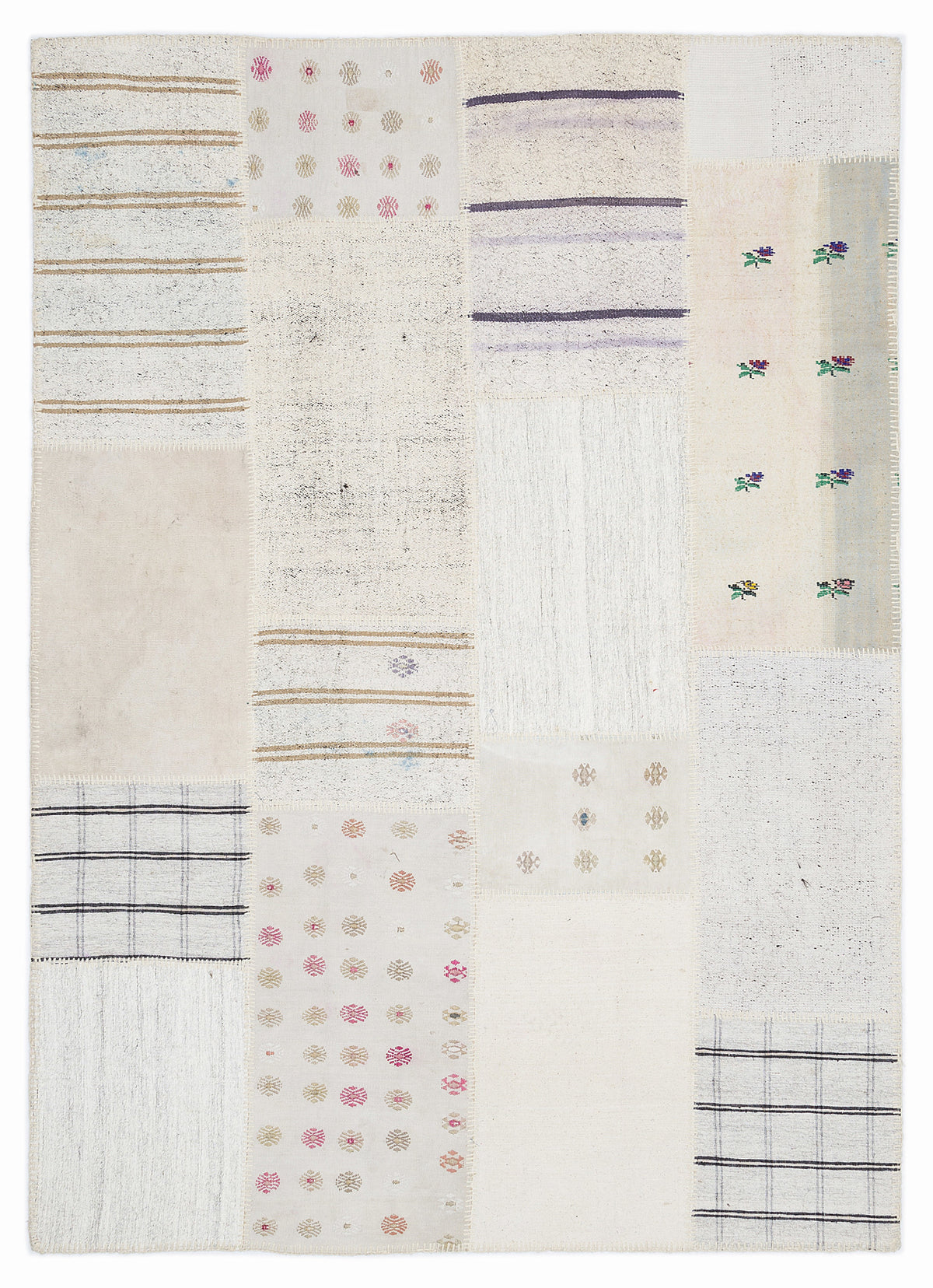 Striped Over Dyed Kilim Patchwork Unique Rug 5&#39;3&#39;&#39; x 7&#39;7&#39;&#39; ft 160 x 230 cm