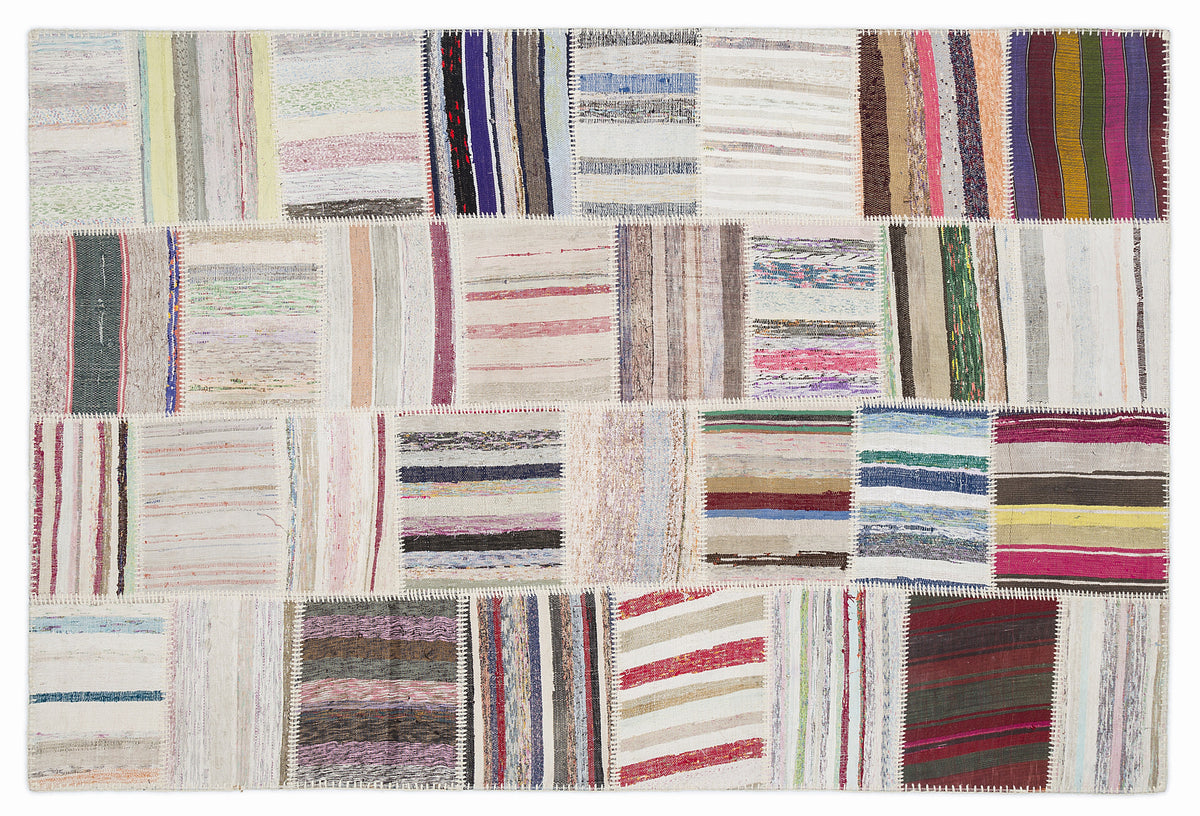 Striped Over Dyed Kilim Patchwork Unique Rug 5&#39;3&#39;&#39; x 7&#39;7&#39;&#39; ft 160 x 230 cm