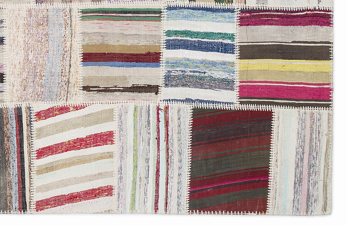 Striped Over Dyed Kilim Patchwork Unique Rug 5&#39;3&#39;&#39; x 7&#39;7&#39;&#39; ft 160 x 230 cm