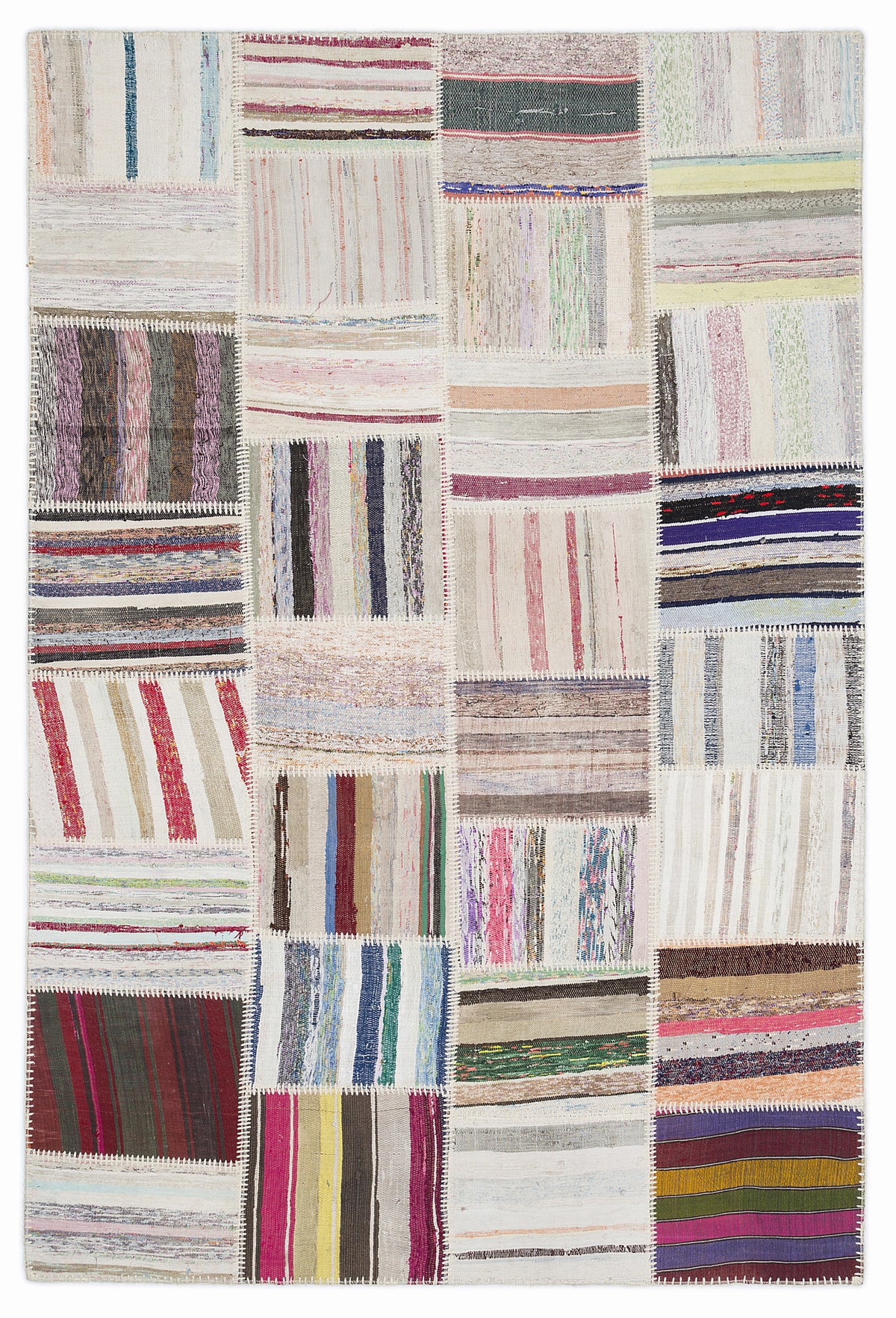 Striped Over Dyed Kilim Patchwork Unique Rug 5&#39;3&#39;&#39; x 7&#39;7&#39;&#39; ft 160 x 230 cm