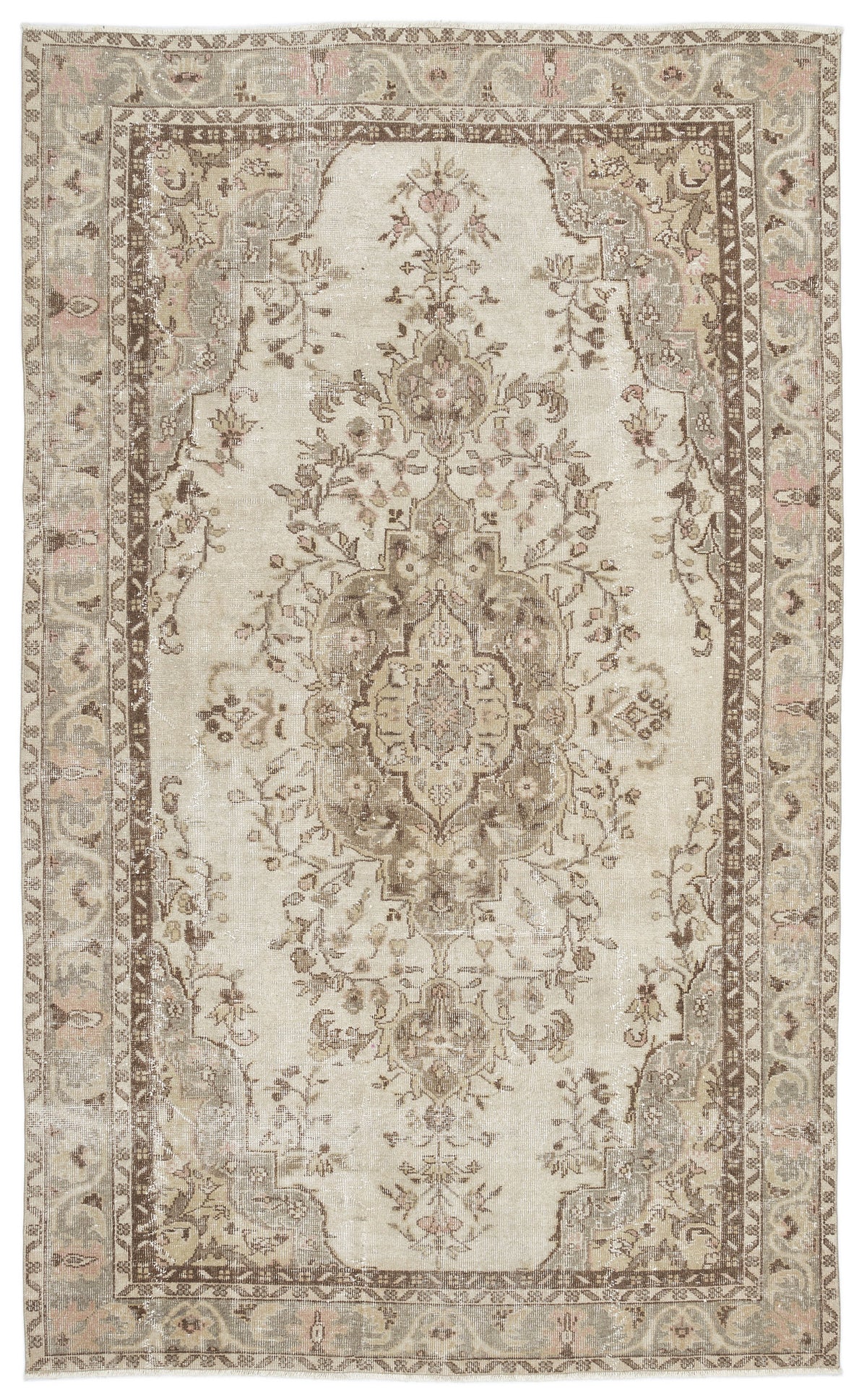 Beige Over Dyed Vintage Rug 5&#39;10&#39;&#39; x 9&#39;4&#39;&#39; ft 178 x 285 cm