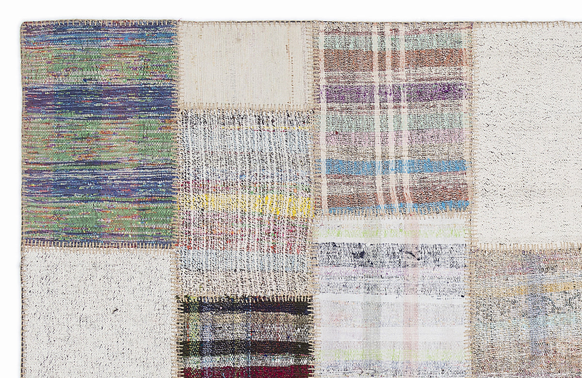 Striped Over Dyed Kilim Patchwork Unique Rug 5&#39;3&#39;&#39; x 7&#39;7&#39;&#39; ft 160 x 230 cm