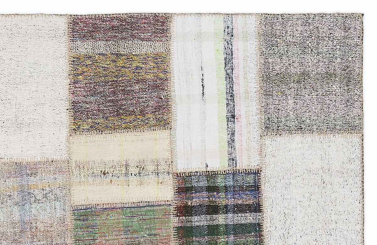 Striped Over Dyed Kilim Patchwork Unique Rug 5&#39;3&#39;&#39; x 7&#39;7&#39;&#39; ft 160 x 230 cm