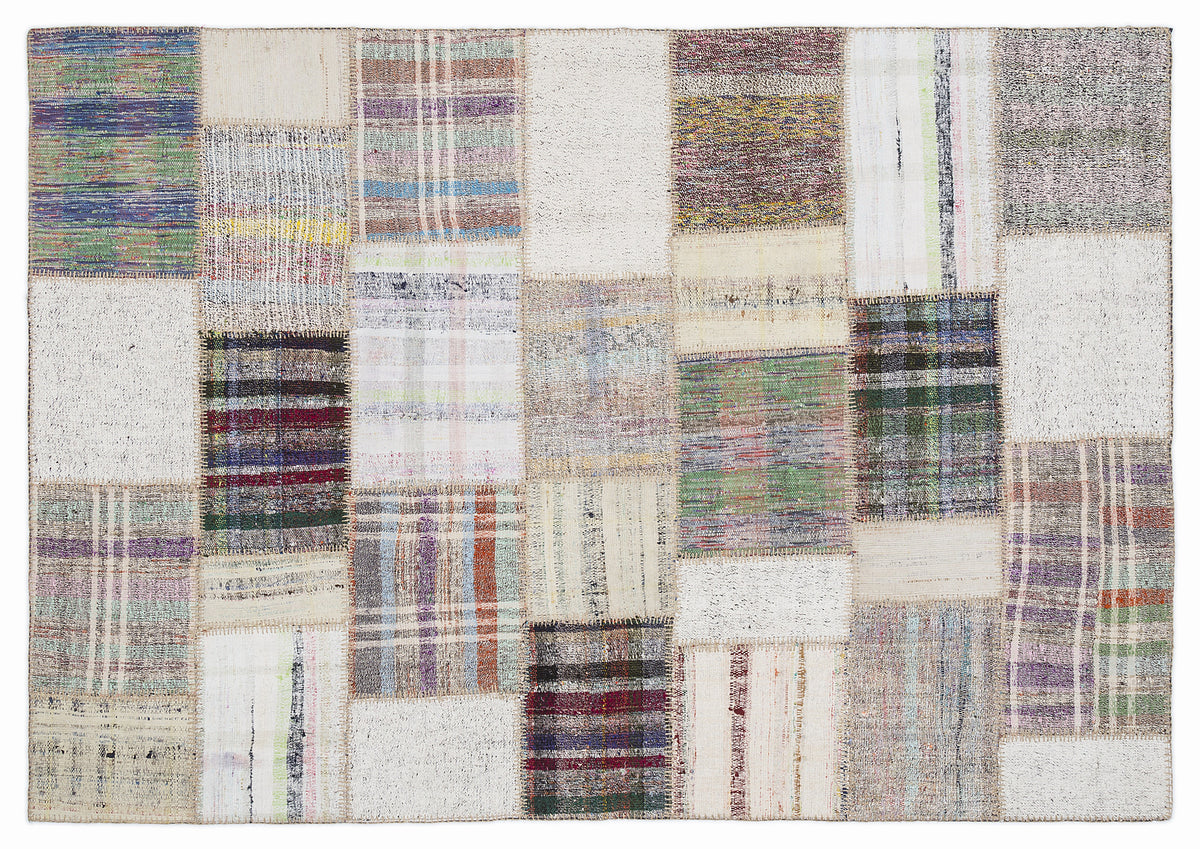 Striped Over Dyed Kilim Patchwork Unique Rug 5&#39;3&#39;&#39; x 7&#39;7&#39;&#39; ft 160 x 230 cm