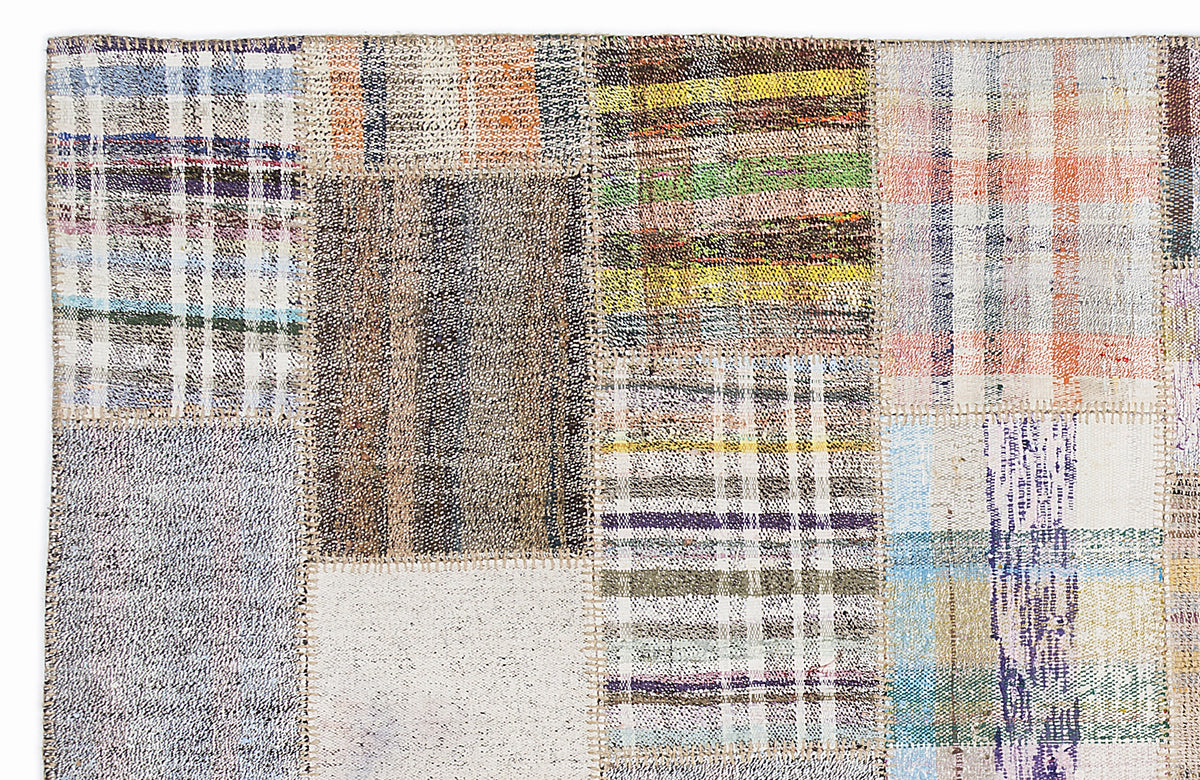 Striped Over Dyed Kilim Patchwork Unique Rug 5&#39;3&#39;&#39; x 7&#39;7&#39;&#39; ft 160 x 230 cm