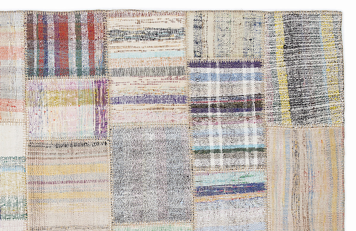 Striped Over Dyed Kilim Patchwork Unique Rug 5&#39;3&#39;&#39; x 7&#39;7&#39;&#39; ft 160 x 230 cm