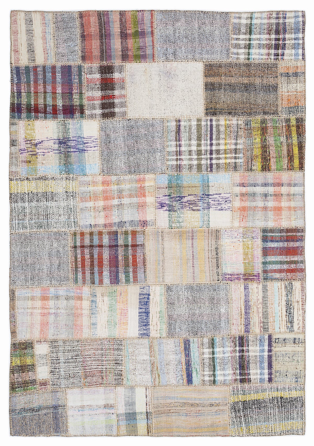 Striped Over Dyed Kilim Patchwork Unique Rug 5&#39;3&#39;&#39; x 7&#39;7&#39;&#39; ft 160 x 230 cm