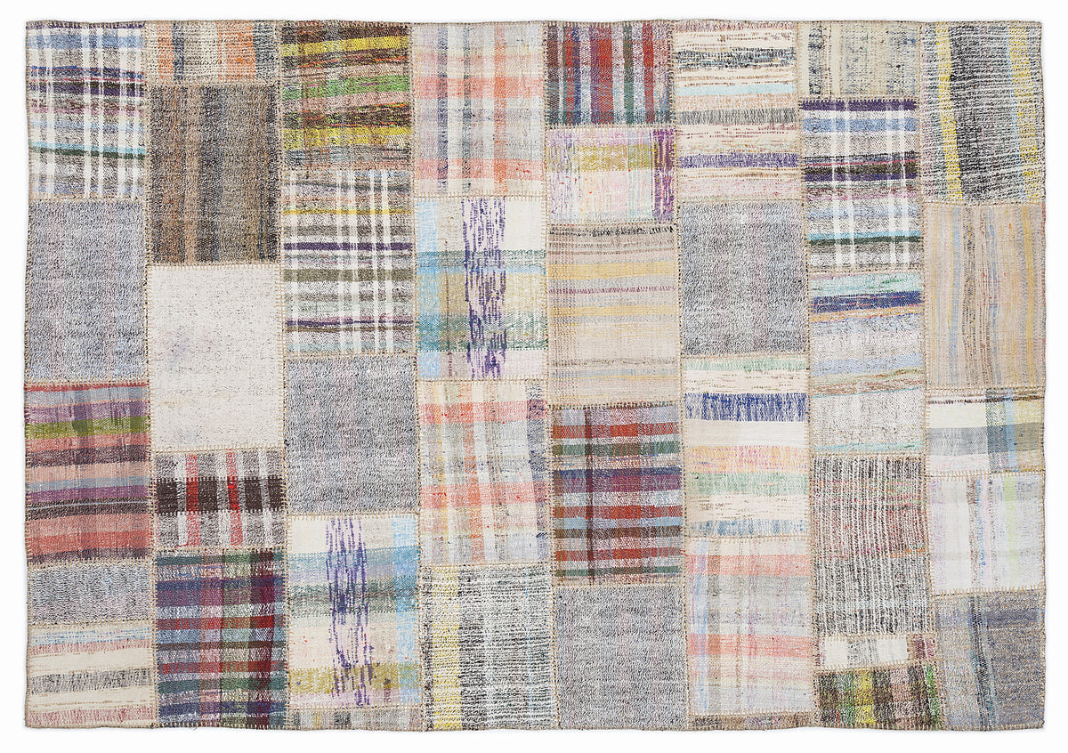 Striped Over Dyed Kilim Patchwork Unique Rug 5&#39;3&#39;&#39; x 7&#39;7&#39;&#39; ft 160 x 230 cm