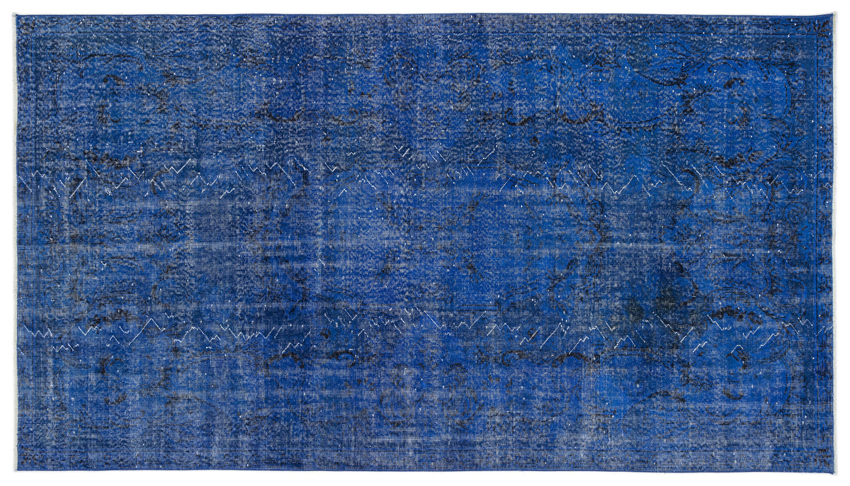 Blue Over Dyed Vintage Rug 5&#39;5&#39;&#39; x 9&#39;7&#39;&#39; ft 165 x 292 cm