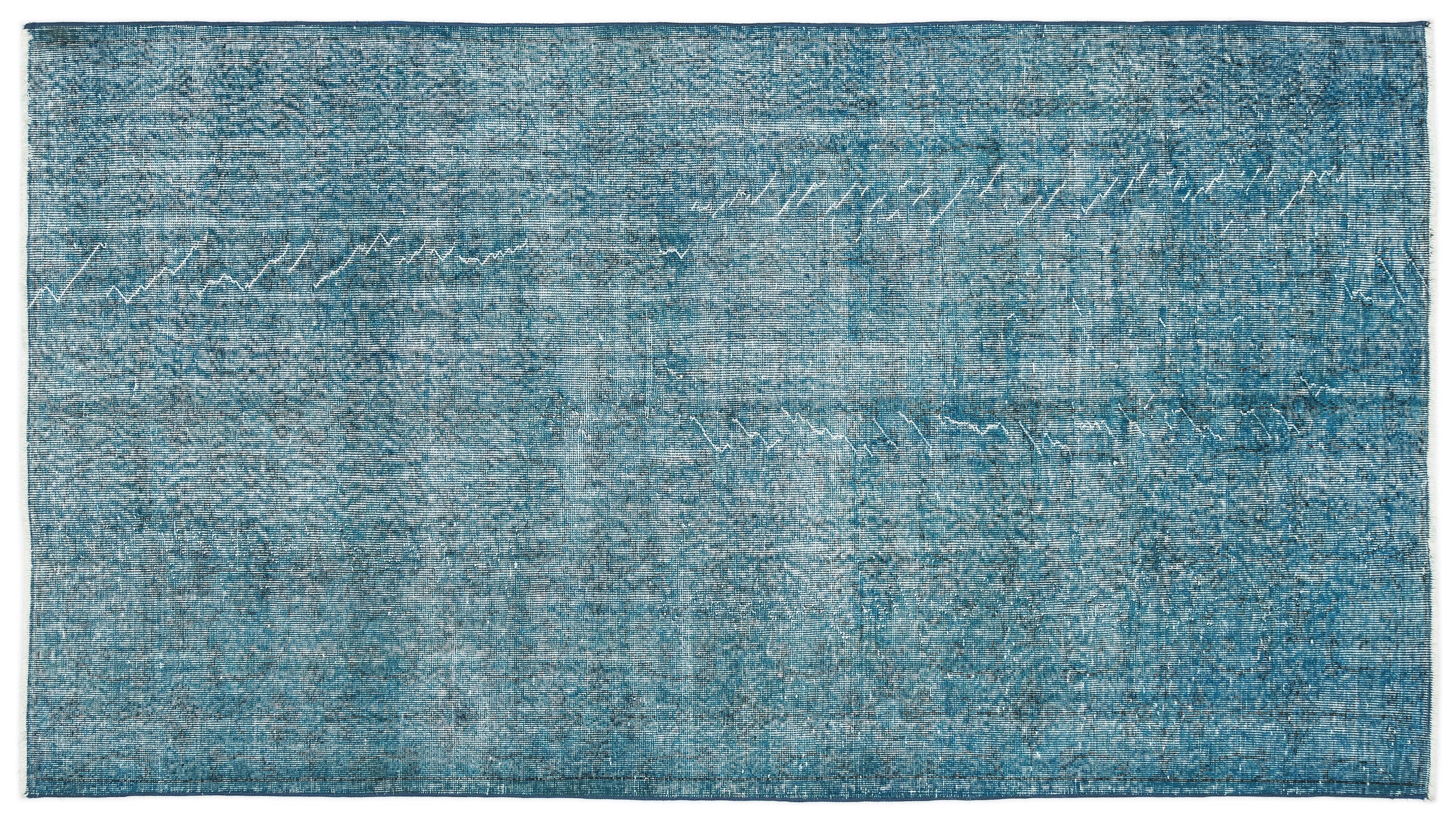 Turquoise  Over Dyed Vintage Rug 5'1'' x 9'3'' ft 155 x 282 cm