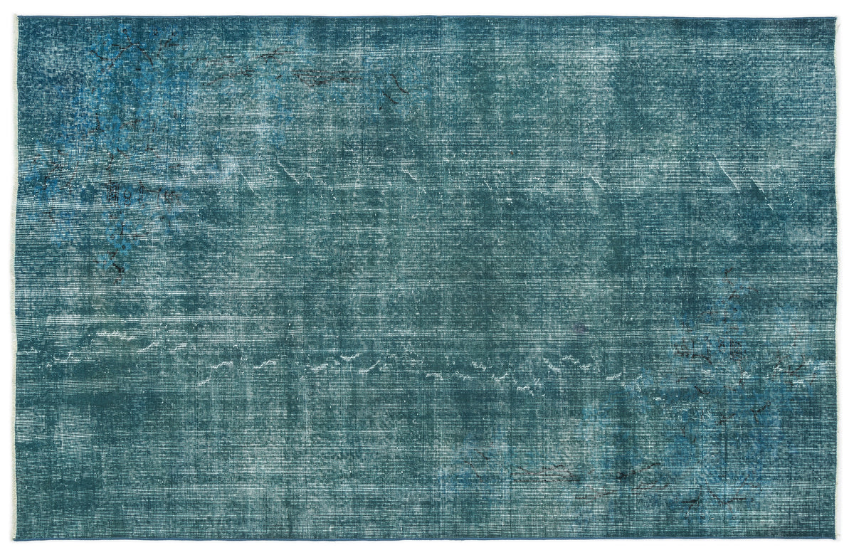 Turquoise  Over Dyed Vintage Rug 5&#39;8&#39;&#39; x 8&#39;10&#39;&#39; ft 172 x 269 cm