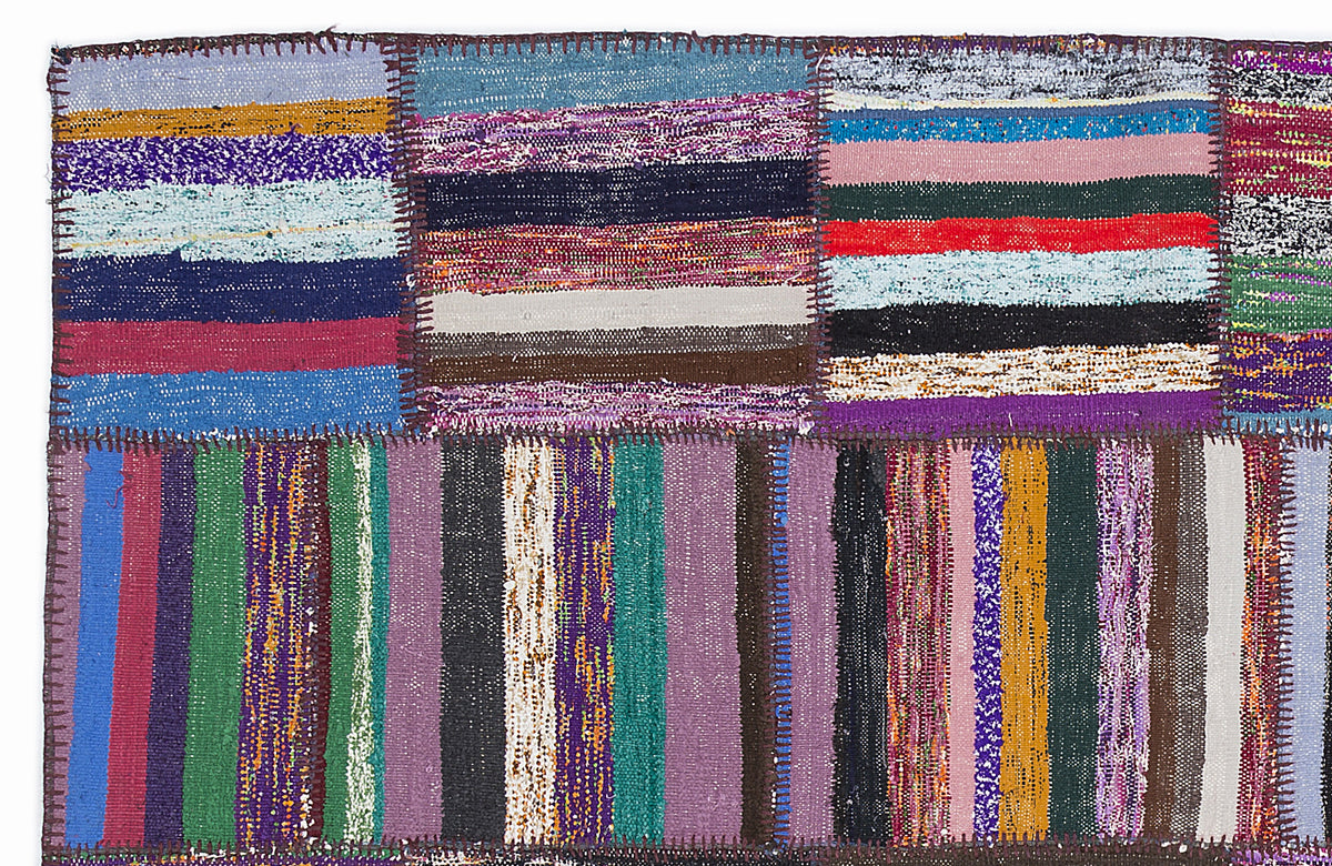 Striped Over Dyed Kilim Patchwork Unique Rug 5&#39;3&#39;&#39; x 7&#39;7&#39;&#39; ft 160 x 230 cm