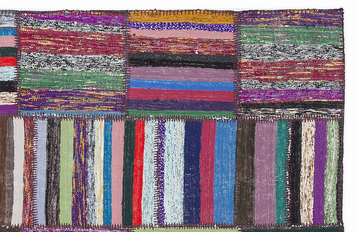 Striped Over Dyed Kilim Patchwork Unique Rug 5&#39;3&#39;&#39; x 7&#39;7&#39;&#39; ft 160 x 230 cm