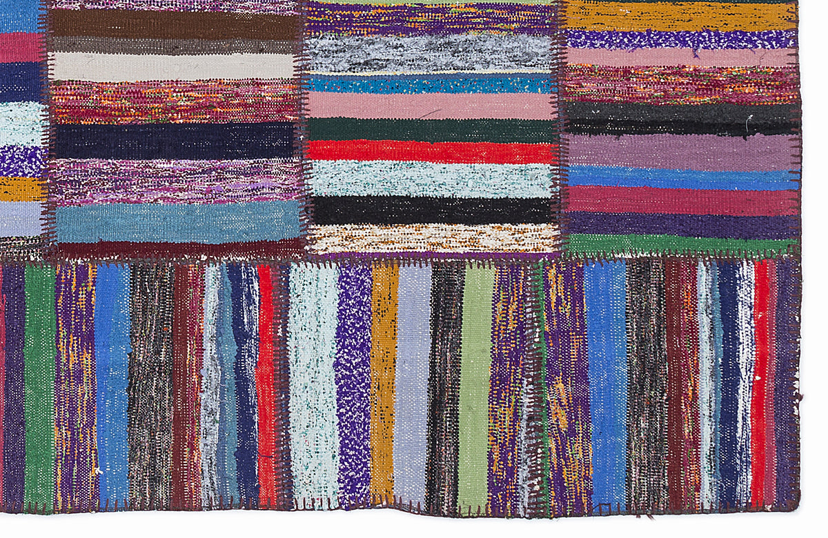 Striped Over Dyed Kilim Patchwork Unique Rug 5&#39;3&#39;&#39; x 7&#39;7&#39;&#39; ft 160 x 230 cm