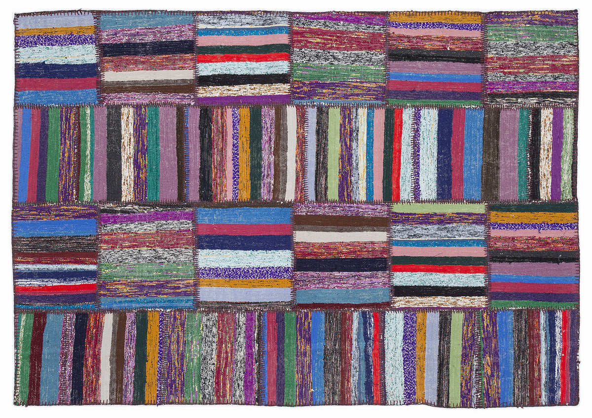 Striped Over Dyed Kilim Patchwork Unique Rug 5&#39;3&#39;&#39; x 7&#39;7&#39;&#39; ft 160 x 230 cm