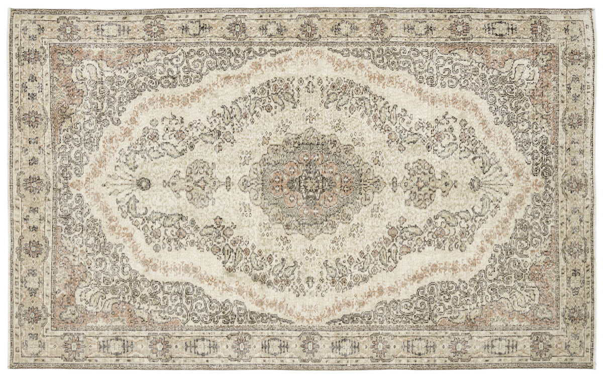 Beige Over Dyed Vintage Rug 5&#39;8&#39;&#39; x 9&#39;5&#39;&#39; ft 172 x 286 cm