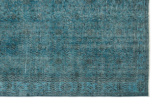 Turquoise  Over Dyed Vintage Rug 4'11'' x 9'3'' ft 150 x 282 cm