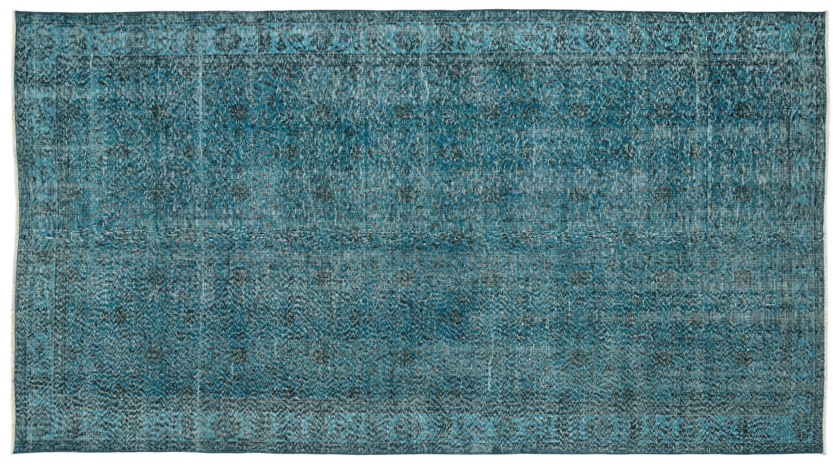 Turquoise  Over Dyed Vintage Rug 4&#39;11&#39;&#39; x 9&#39;3&#39;&#39; ft 150 x 282 cm