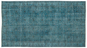 Turquoise  Over Dyed Vintage Rug 4'11'' x 9'3'' ft 150 x 282 cm