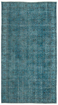Turquoise  Over Dyed Vintage Rug 4'11'' x 9'3'' ft 150 x 282 cm
