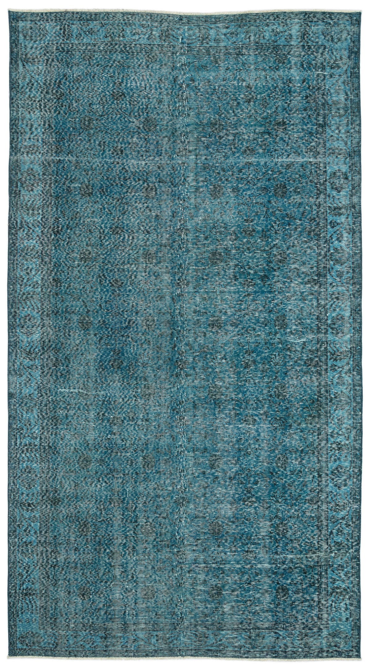Turquoise  Over Dyed Vintage Rug 4&#39;11&#39;&#39; x 9&#39;3&#39;&#39; ft 150 x 282 cm