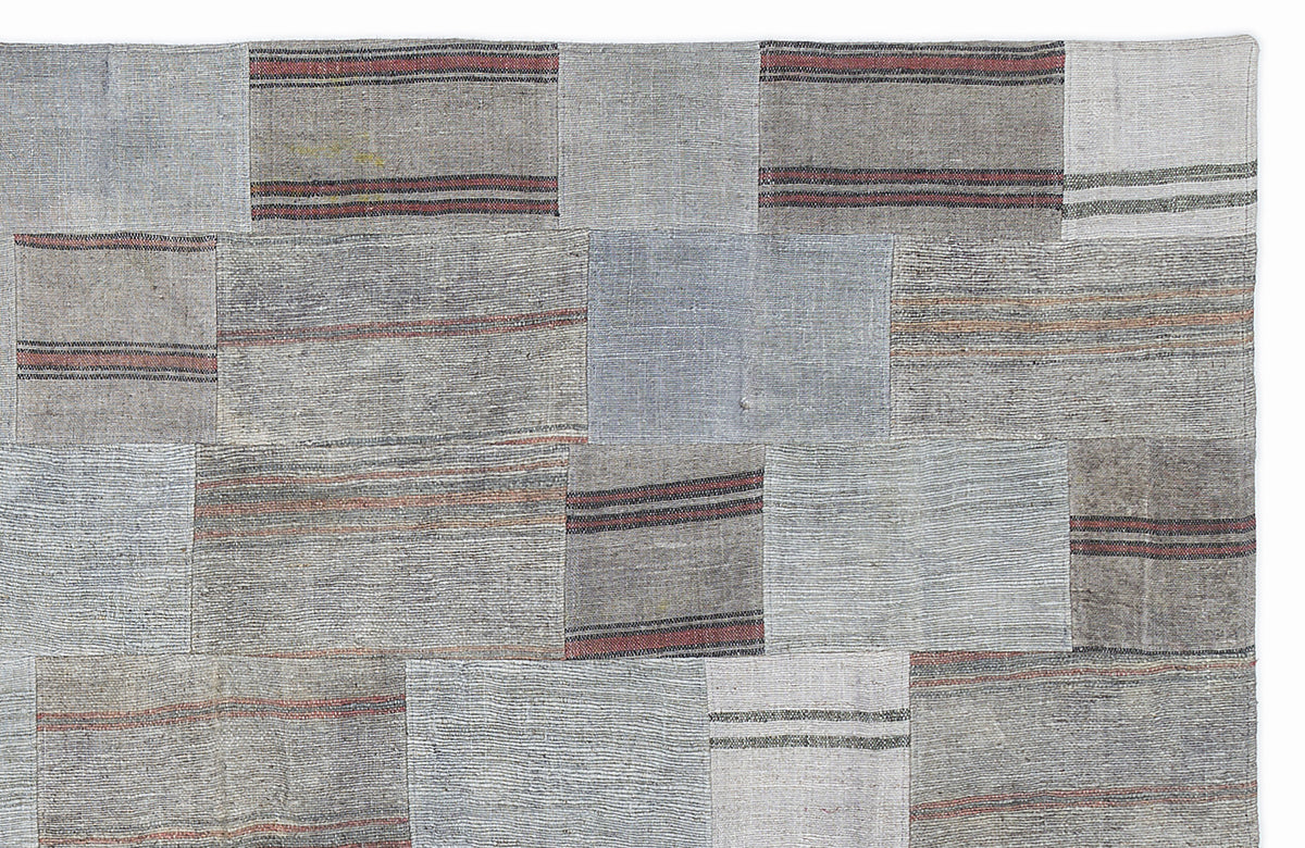 Striped Over Dyed Kilim Patchwork Unique Rug 5&#39;3&#39;&#39; x 7&#39;7&#39;&#39; ft 160 x 230 cm