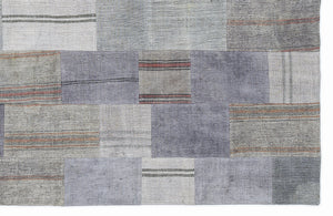 Striped Over Dyed Kilim Patchwork Unique Rug 5'3'' x 7'7'' ft 160 x 230 cm