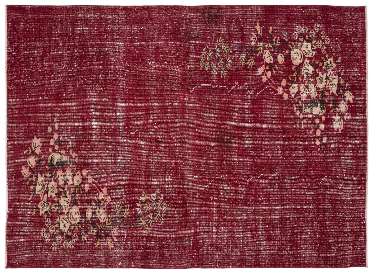 Red Over Dyed Vintage Rug 5&#39;10&#39;&#39; x 7&#39;12&#39;&#39; ft 178 x 243 cm