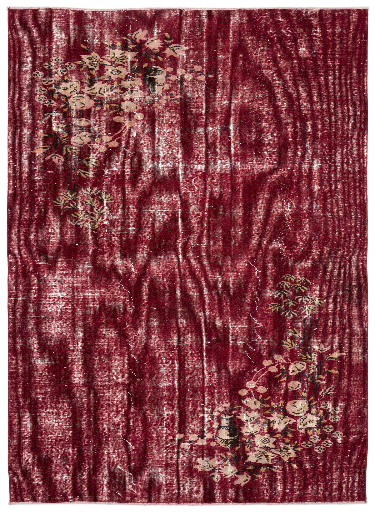 Red Over Dyed Vintage Rug 5&#39;10&#39;&#39; x 7&#39;12&#39;&#39; ft 178 x 243 cm
