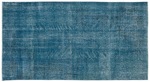 Turquoise  Over Dyed Vintage Rug 4'11'' x 9'1'' ft 149 x 277 cm