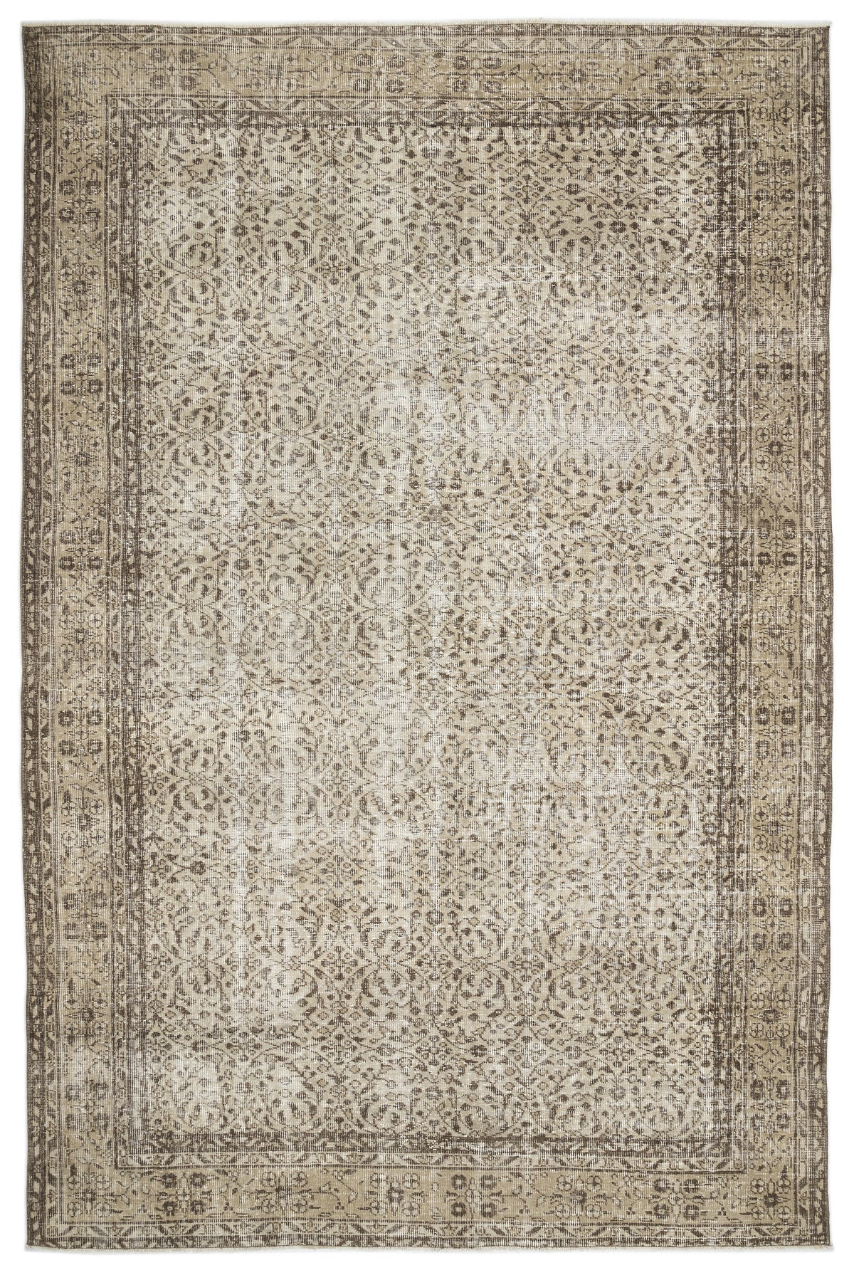 Beige Over Dyed Vintage Rug 6&#39;9&#39;&#39; x 10&#39;5&#39;&#39; ft 205 x 317 cm