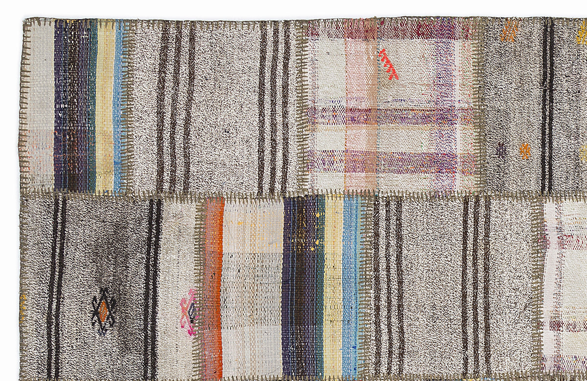 Striped Over Dyed Kilim Patchwork Unique Rug 5&#39;3&#39;&#39; x 7&#39;7&#39;&#39; ft 160 x 230 cm