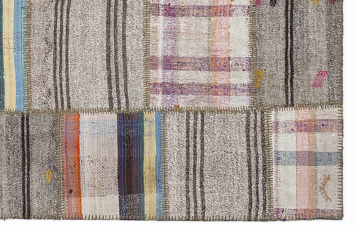 Striped Over Dyed Kilim Patchwork Unique Rug 5&#39;3&#39;&#39; x 7&#39;7&#39;&#39; ft 160 x 230 cm