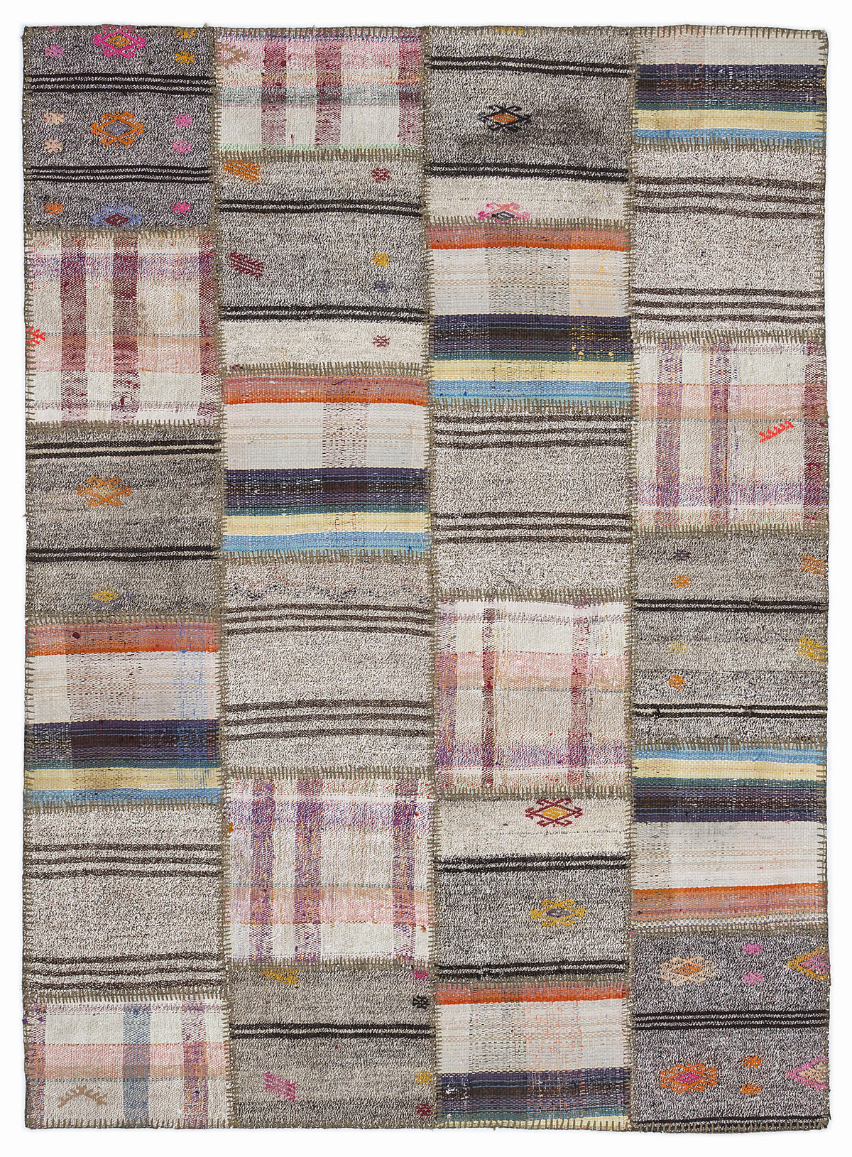 Striped Over Dyed Kilim Patchwork Unique Rug 5&#39;3&#39;&#39; x 7&#39;7&#39;&#39; ft 160 x 230 cm