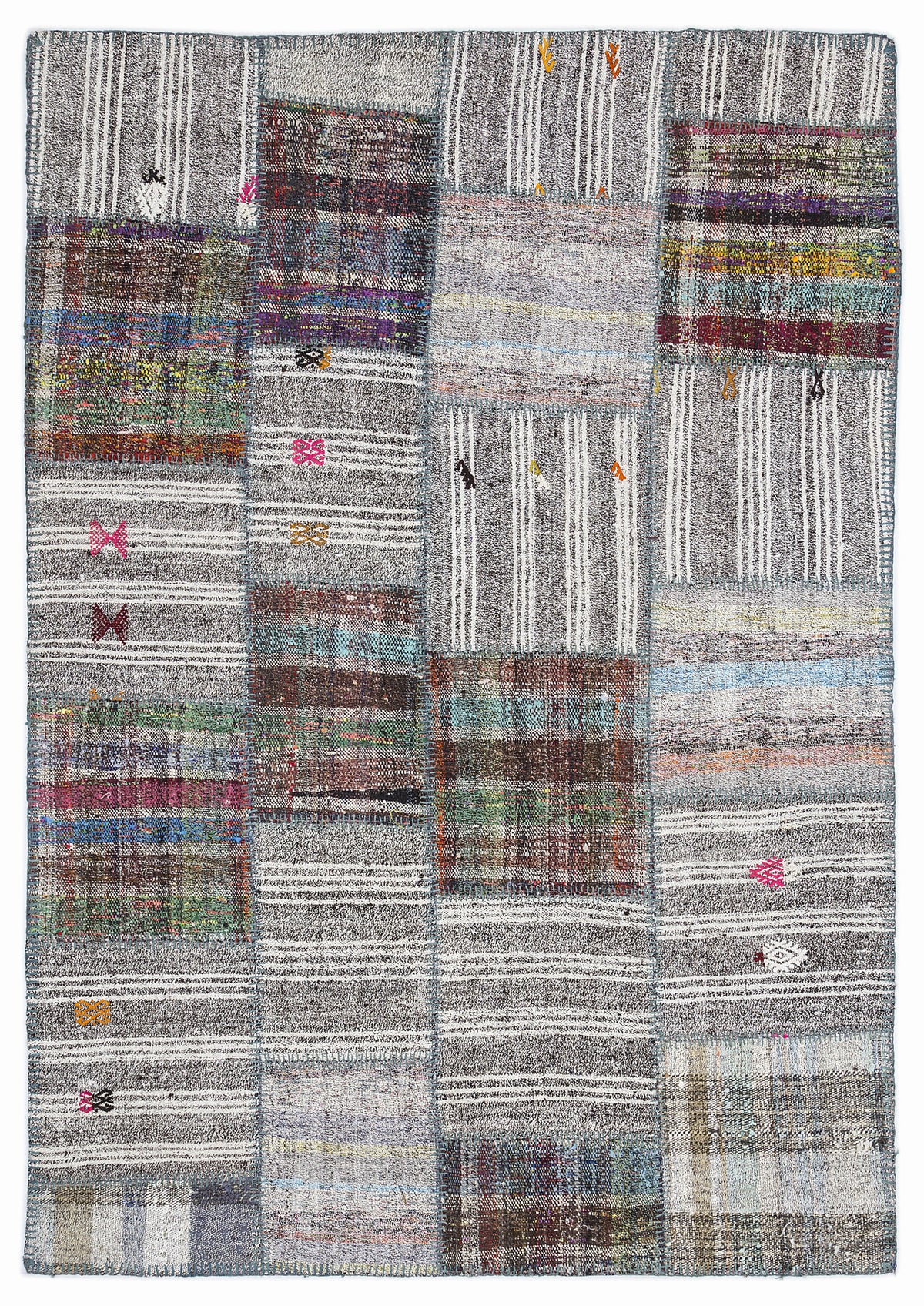 Striped Over Dyed Kilim Patchwork Unique Rug 5&#39;3&#39;&#39; x 7&#39;7&#39;&#39; ft 160 x 230 cm