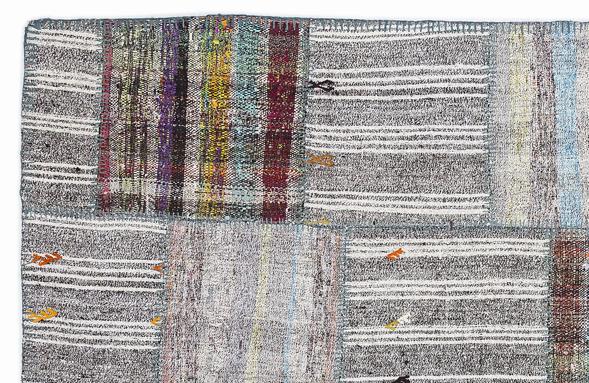 Striped Over Dyed Kilim Patchwork Unique Rug 5&#39;3&#39;&#39; x 7&#39;7&#39;&#39; ft 160 x 230 cm
