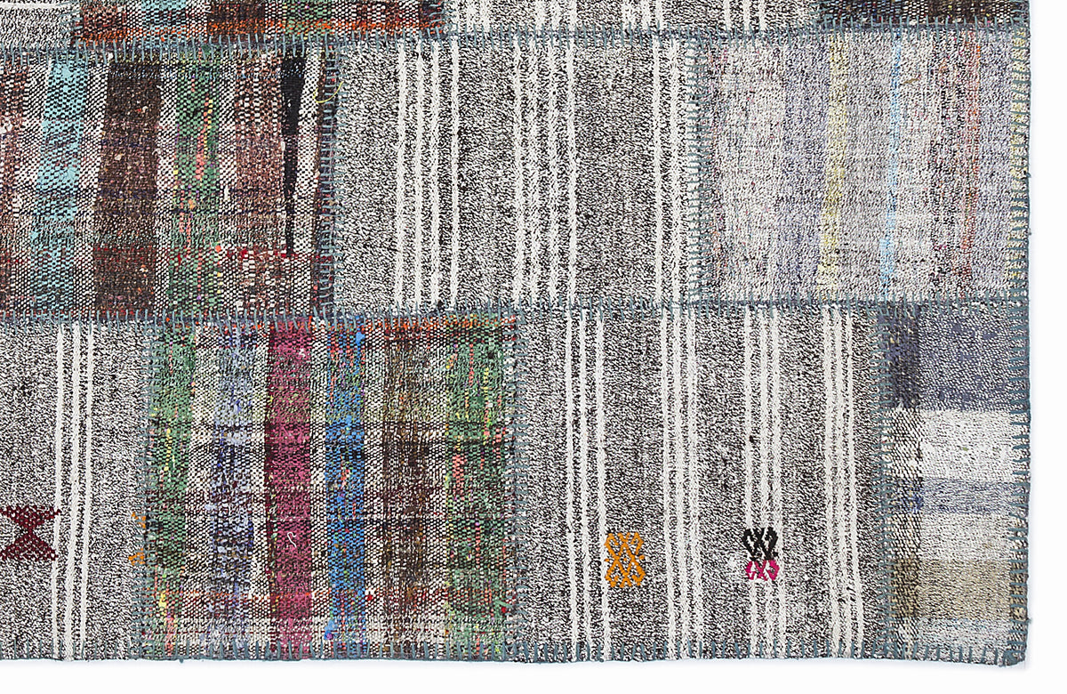 Striped Over Dyed Kilim Patchwork Unique Rug 5&#39;3&#39;&#39; x 7&#39;7&#39;&#39; ft 160 x 230 cm