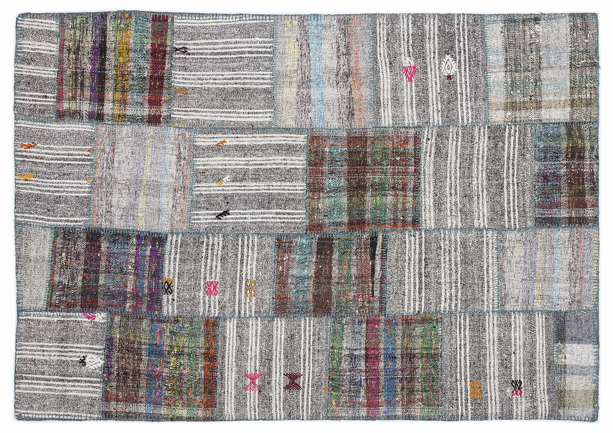Striped Over Dyed Kilim Patchwork Unique Rug 5&#39;3&#39;&#39; x 7&#39;7&#39;&#39; ft 160 x 230 cm