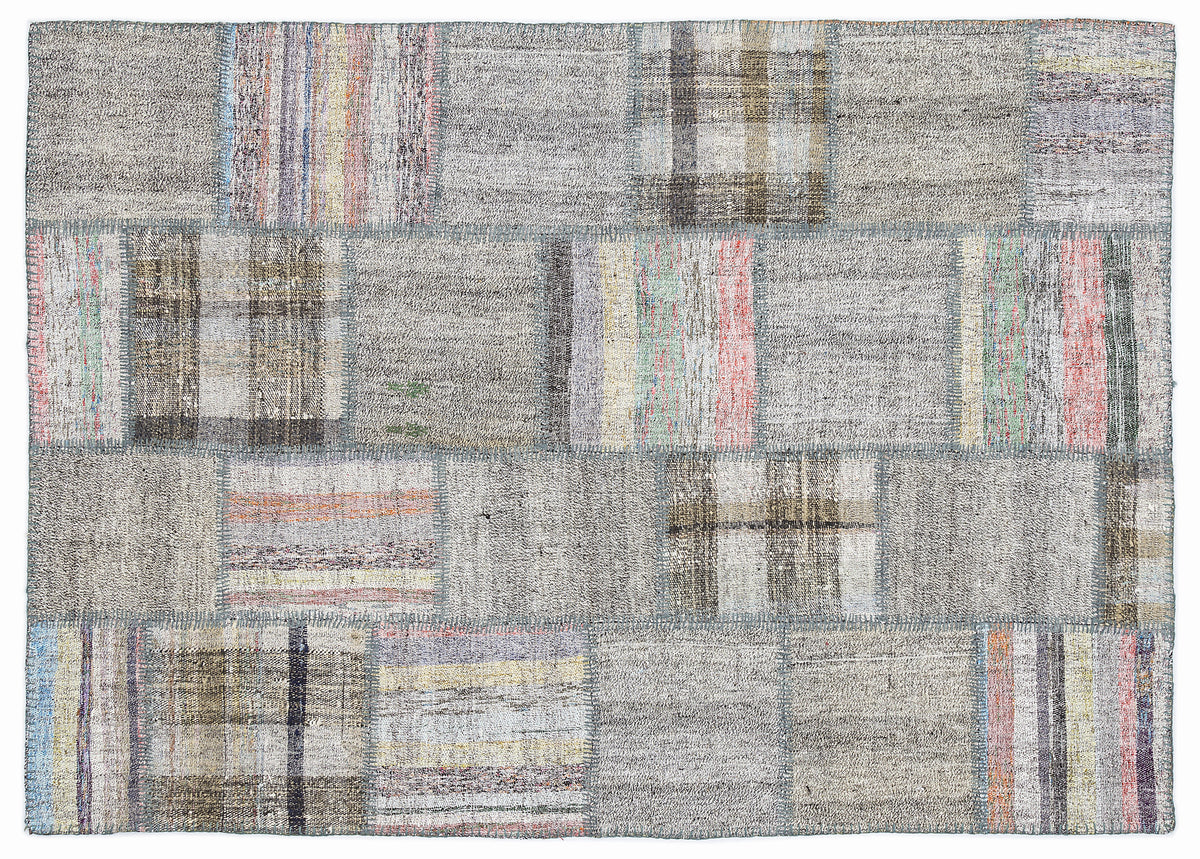 Striped Over Dyed Kilim Patchwork Unique Rug 5&#39;3&#39;&#39; x 7&#39;7&#39;&#39; ft 160 x 230 cm