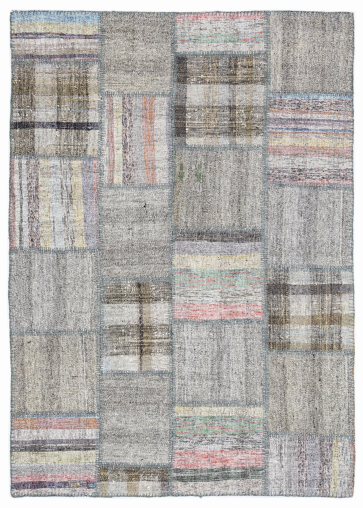 Striped Over Dyed Kilim Patchwork Unique Rug 5&#39;3&#39;&#39; x 7&#39;7&#39;&#39; ft 160 x 230 cm