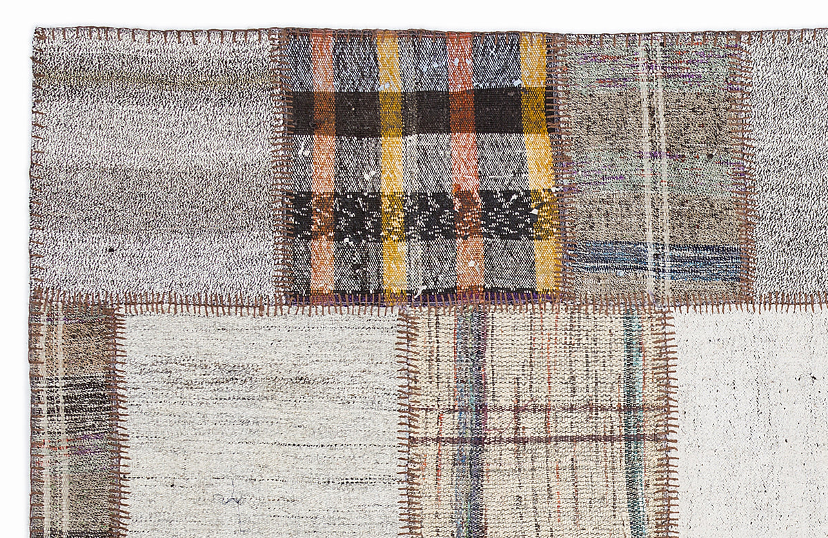 Striped Over Dyed Kilim Patchwork Unique Rug 5&#39;3&#39;&#39; x 7&#39;7&#39;&#39; ft 160 x 230 cm