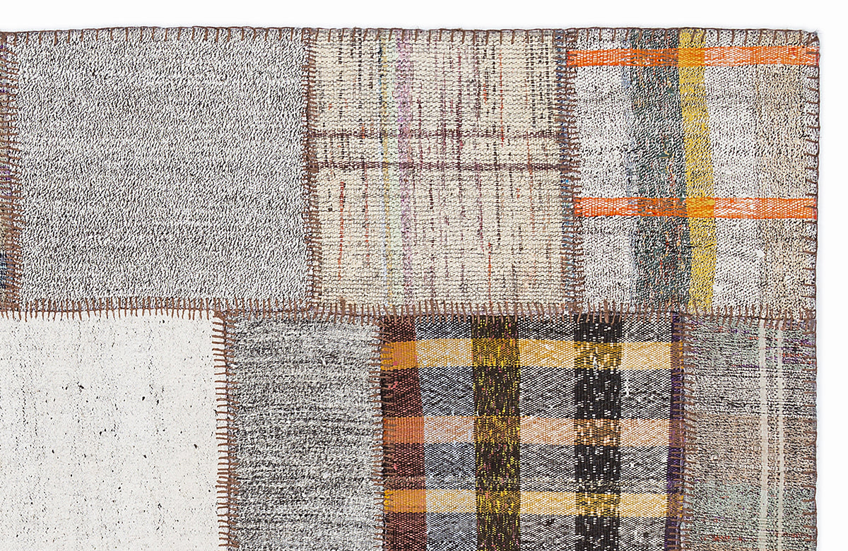 Striped Over Dyed Kilim Patchwork Unique Rug 5&#39;3&#39;&#39; x 7&#39;7&#39;&#39; ft 160 x 230 cm