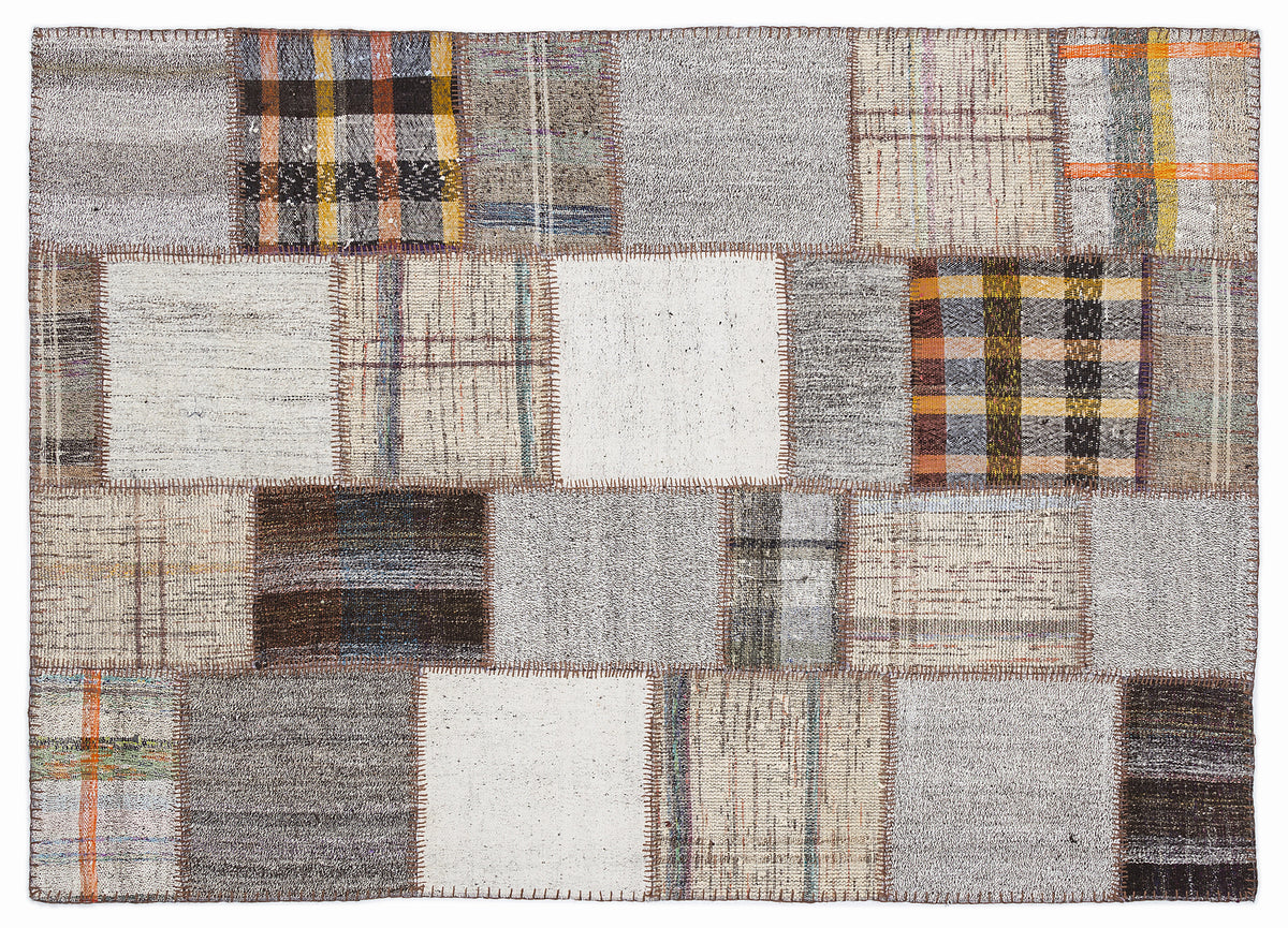 Striped Over Dyed Kilim Patchwork Unique Rug 5&#39;3&#39;&#39; x 7&#39;7&#39;&#39; ft 160 x 230 cm