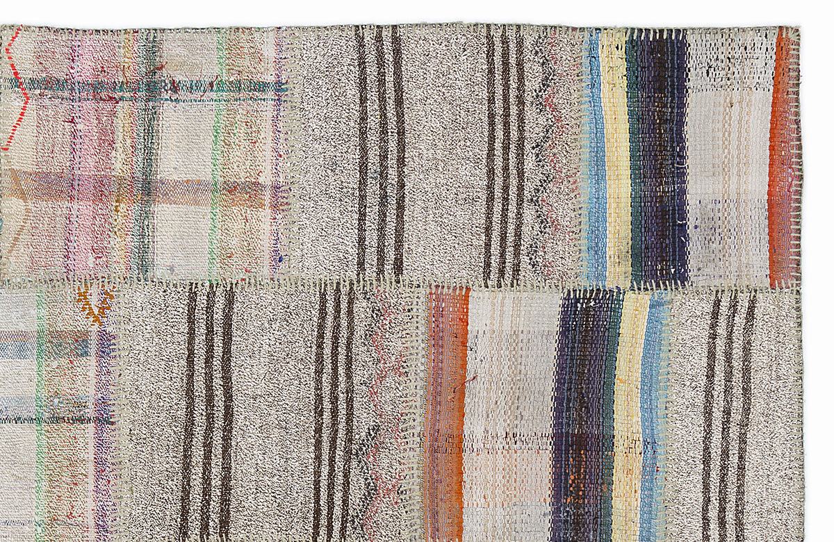 Striped Over Dyed Kilim Patchwork Unique Rug 5&#39;3&#39;&#39; x 7&#39;7&#39;&#39; ft 160 x 230 cm